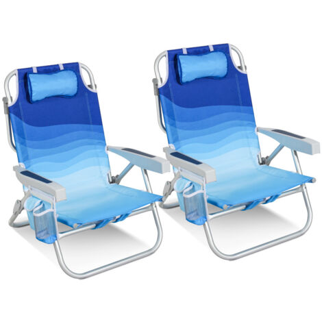 HOMECALL Klappstuhl Strandstuhl Klappbar Leicht Strand 5-stufig verstellbare Rückenlehne,Bis 136KG,Aluminiumrahmen, eine große isolierte Kühltasche, Aufbewahrungstasche, 2 St (1/5)