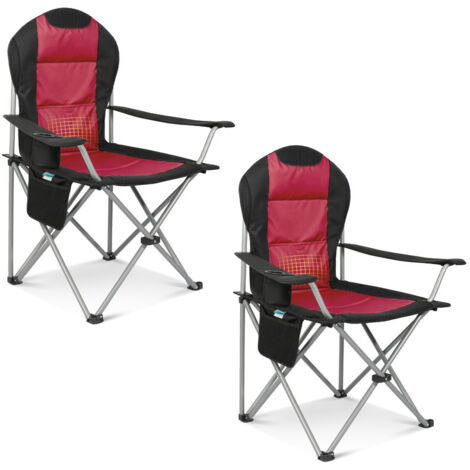 HOMECALL Campingstuhl Hochlehner Klappstuhl Gepolstert Faltsessel Gartenstuh Angelstuhl(Bis 150KG, mit hoher Rückenlehne Armlehne Getränkehalter, 2 St), für Camp Garten Balkon