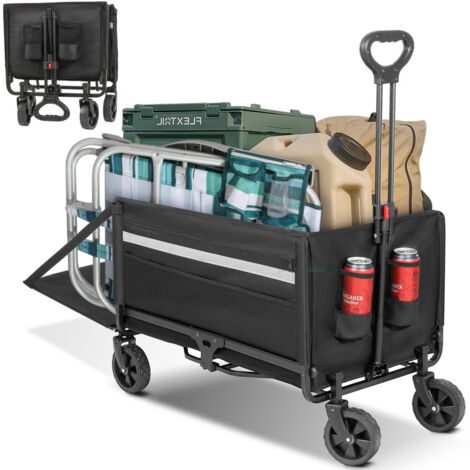 HOMECALL Bollerwagen Faltbar Gartenwagen Handwagen Strandwagen Klappbar Transportwagen ( Erweiterbare Kapazität mit zwei Aufbewahrungstaschen.Bis 150KG, 120L