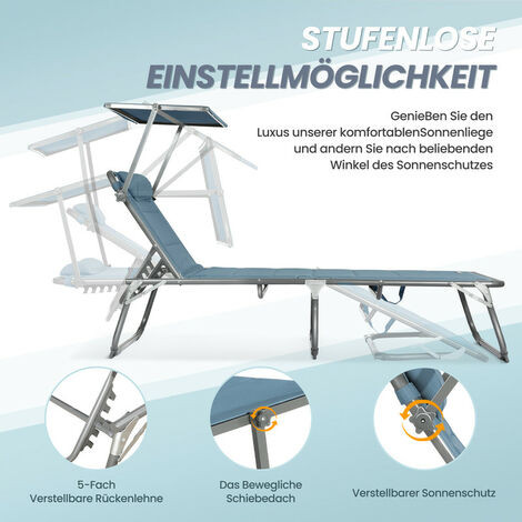 Produktbild von VEVOR Klappbare Sonnenliege Aus Alu - 182x60x88cm, 5-fach Verstellbar, 2 Stück Braun