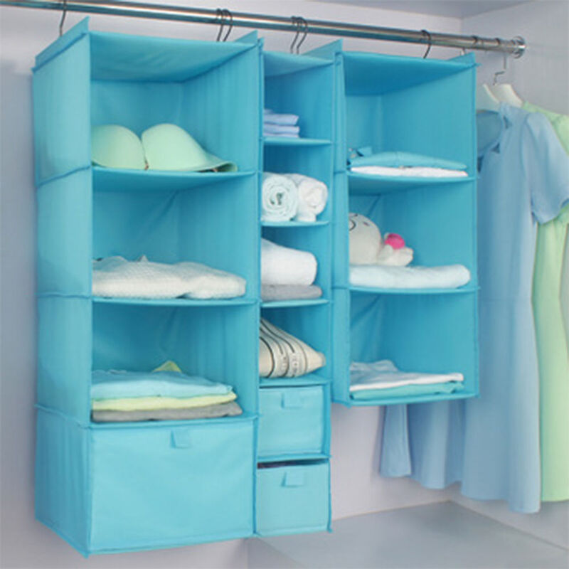 Organizador de ropa para colgar en el armario azul con 6 compartimientos -  Aliss