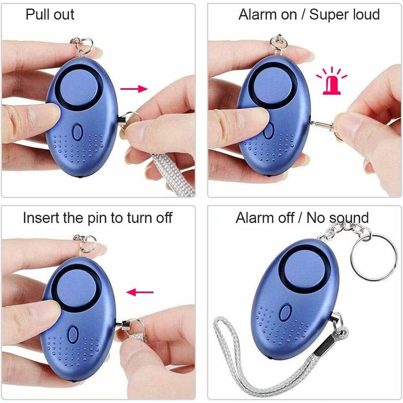 Alarmas personales para mujeres, llavero de alarma personal con luces LED,  alarma de seguridad de emergencia de 140 dB para mujeres, hombres, niños