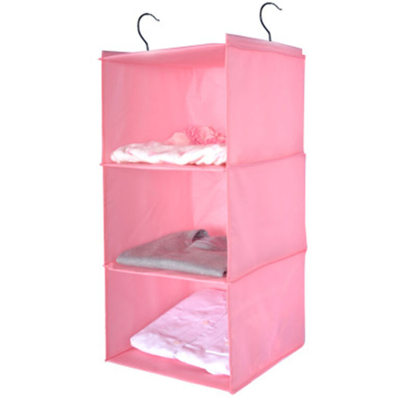 Simple Houseware Organizador de armario colgante con 3 estantes con tapón  frontal, color rosa