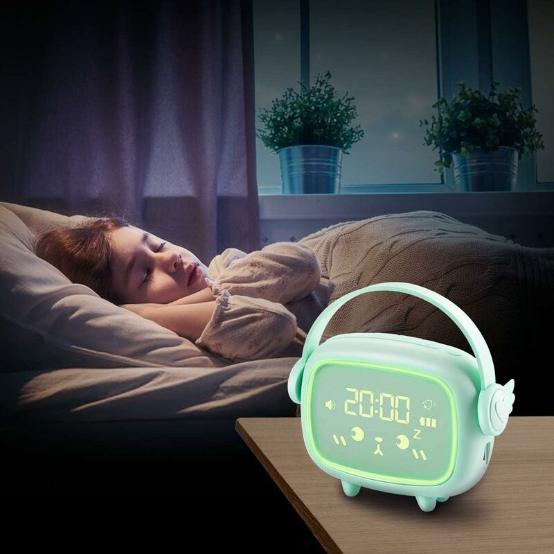 SOMKTN Lámpara de noche inteligente para mesita de noche con reloj  despertador, luz de despertador, luz de lectura y ambiente para dormitorio  de niños