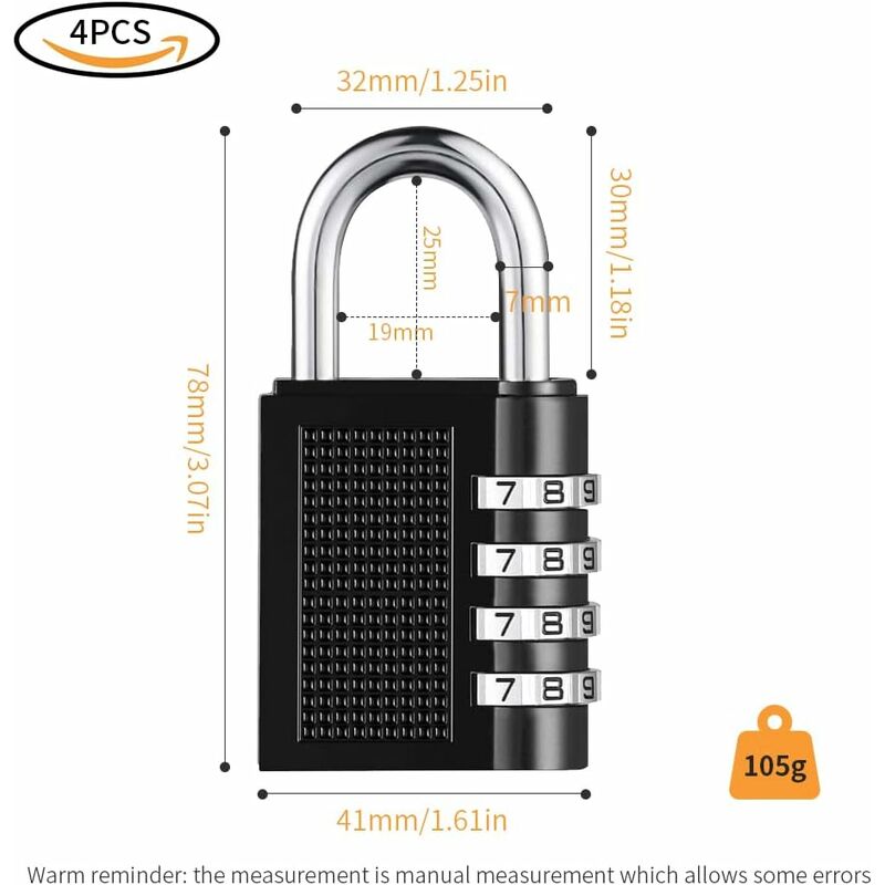 1 candado TSA – Paquete de 1, 2, 3, 4, 5, 6 candado de combinación de viaje  con cable de seguridad de 3 diales para maleta, equipaje, bolsa, candado  con código, negro (paquete de 1) ER