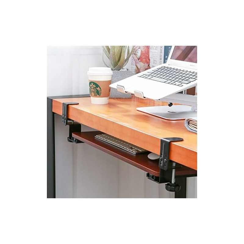 Bandeja de escritorio deslizante con grano de madera, cajones  ergonómicos para teclado, cajón para teclado, fuerte capacidad de carga, 5  niveles de altura ajustable, soporte para bandeja de teclado para debajo