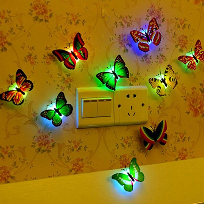 6 piezas de luz nocturna de mariposa que cambia de color, luz LED de noche para el hogar, dormitorio, oficina, decoración de pared, luz nocturna cambiante de colores, pegatina de mariposa 3D, aplique de pared para decoración de fiesta en el hogar, regalo