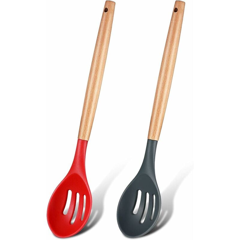 2 cucharas mezcladoras antiadherentes de silicona para cocina, cucharas de  servir con mango de madera, cucharas resistentes al calor, para mezclar