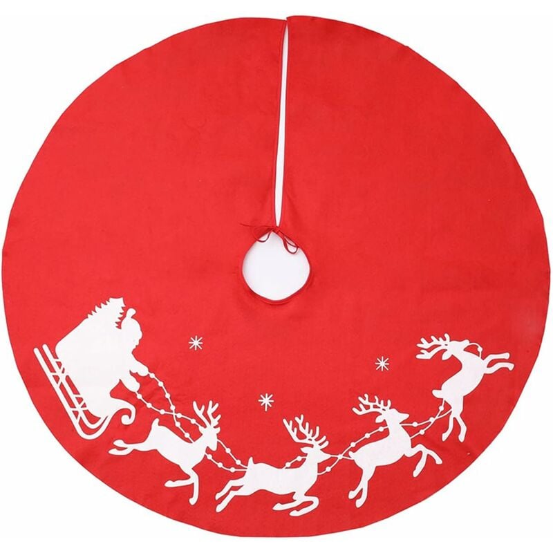 Tapete de árbol de Navidad Falda de árbol no tejida Tapete de árbol de Navidad con reno rojo Manta redonda de árbol de Navidad Falda de árbol de Navidad con patrón para decoración de árbol de Navidad (100 cm)