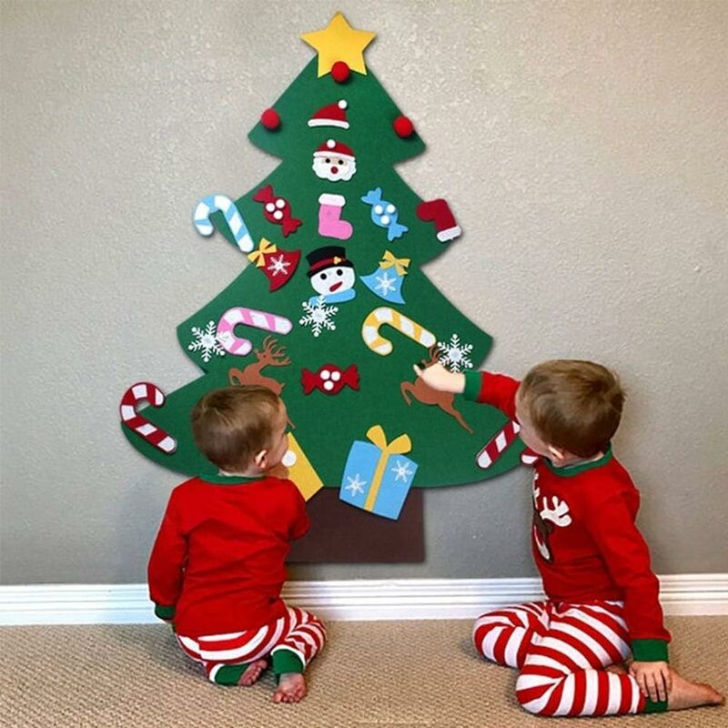 Árbol de Navidad de fieltro DIY con 26 Uds. De adornos navideños de 3,2 pies, árbol de Navidad DIY para colgar en la pared, regalos de Navidad, decoraciones navideñas