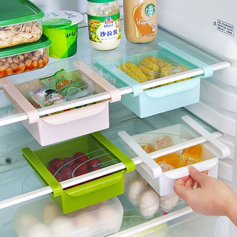 Organizador de nevera, organizador de refrigerador, juego de 4 contenedores  organizadores de refrigerador y organizador de congelador. Contenedores de  almacenamiento transparentes con asas para organización y almacenamiento de   