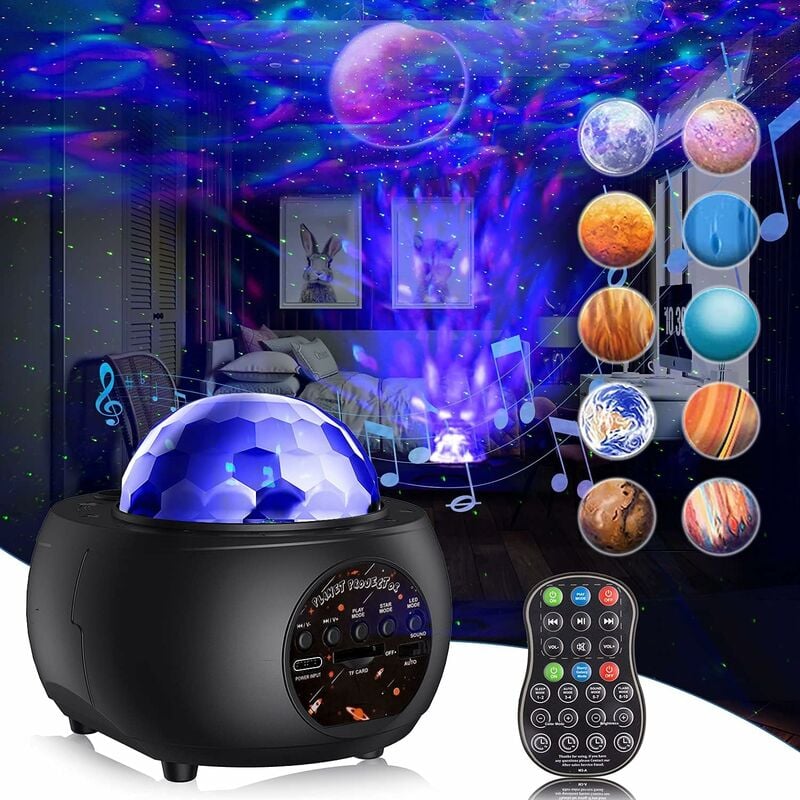 Proyector de estrellas, proyector de galaxias para dormitorio, control  remoto y bocina Bluetooth de sonido blanco, luces nocturnas LED de 14  colores