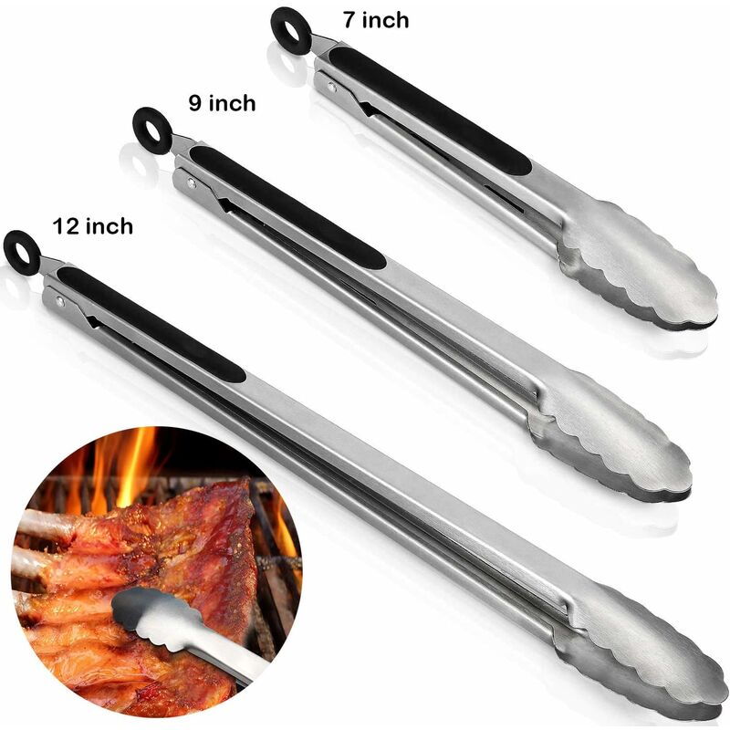 Pinzas de cocina de acero inoxidable 304, juego de 4 pinzas resistentes de  9 y 12 pulgadas para asar a la parrilla, con bloqueo cepillado, agarre