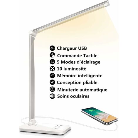 Lámpara de escritorio LED con cargador inalámbrico, puerto de carga USB, 10  brillo, 5 modos de color, lámparas de escritorio para oficina en casa