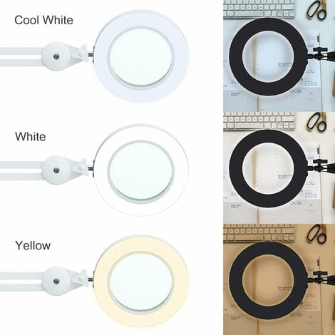 Lámpara de aumento de aumento 5x - Lupa con luz de 5 dioptrías - con  abrazadera, brazo giratorio, regulable, 3 modos de color, lente de vidrio  de 105 mm - Luz para lectura, manualidades