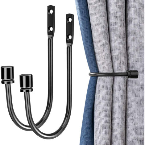 Soporte para cortina, 2 alzapaños de pared para cortinas con tornillos,  gancho decorativo de metal, color negro