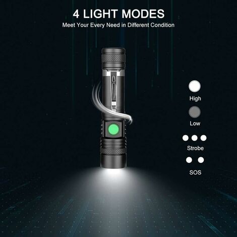 Linterna LED recargable por USB, linterna de 600 lúmenes, resistente al  agua IP65, 4 modos de