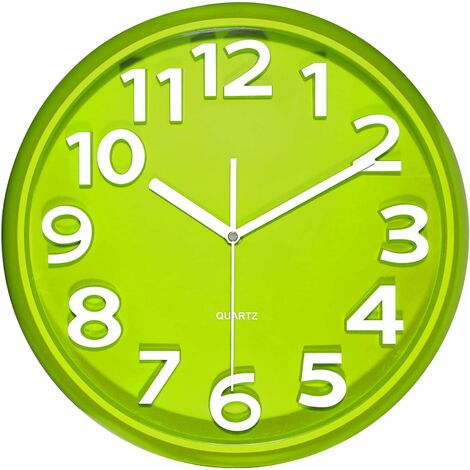 Reloj de pared grande de 33 cm, relojes decorativos de cuarzo silenciosos,  estilo moderno, ideal para cocina, sala de estar, dormitorio, oficina. Gran  pantalla 3D, funciona con pilas (verde) Verde 33