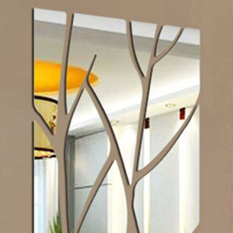 Pegatina de pared acrílica de espejo 3D, patrón de rama de árbol, pegatinas  de espejo extraíbles para dormitorio, sala de estar, baño, decoración de  inodoro