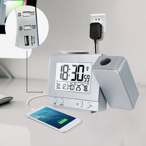  Hanaix Reloj despertador de proyección para techo de  dormitorio, reloj despertador digital RGB de 11 colores para adolescentes y  adultos, proyector de 180° en techo, con puerto de carga USB, 5