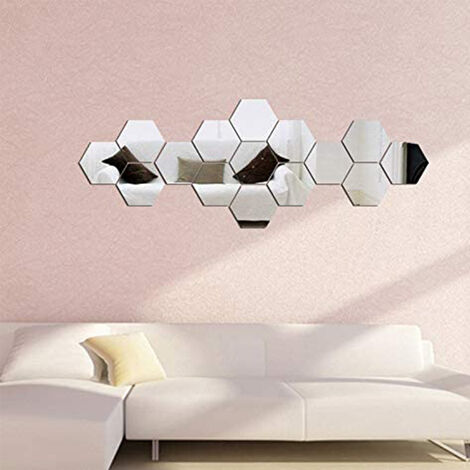  Adhesivos de pared de espejo hexagonal, 12 piezas de