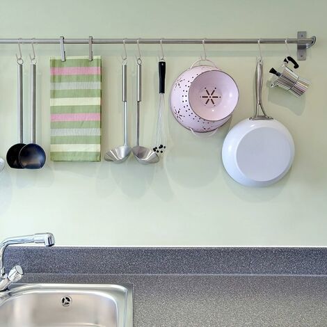 Soporte para utensilios de cocina para colgar en la pared con 10 ganchos en  S para colgar utensilios de cocina y utensilios de cocina, 16 pulgadas, 2