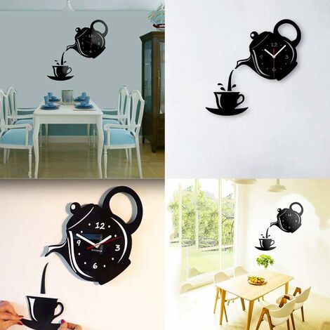 Reloj de pared gigante sin marco, diseño moderno, café, taza de café, café,  café, decoración de pared, cocina, reloj de pared (negro)