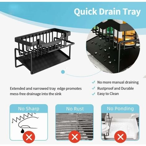 Wetheny Organizador para fregadero de cocina, soporte de esponja para  fregadero de cocina con bandeja de drenaje, acero inoxidable 304, a prueba  de