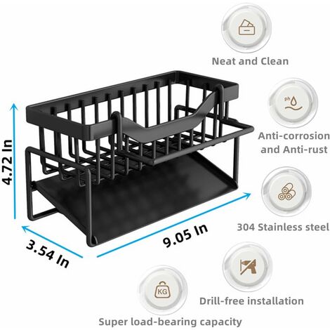 Wetheny Organizador para fregadero de cocina, soporte de esponja para  fregadero de cocina con bandeja de drenaje, acero inoxidable 304, a prueba  de