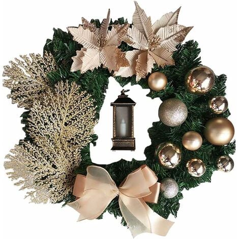 Corona de Navidad Flores Artificiales Champán 25cm Coronas de Navidad  Corona de Chimenea de Navidad para