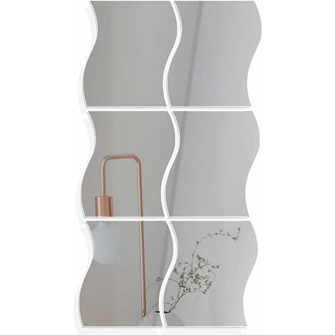 6 piezas Adhesivo de pared de espejo Adhesivo de plata Espejo de pared  Forma de onda