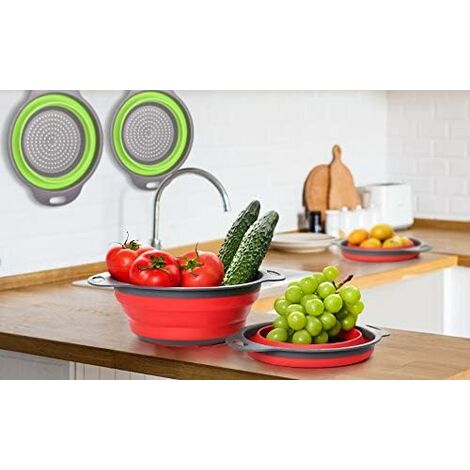 Colador plegable, 4 piezas, coladores de cocina con asas extensibles,  filtro de silicona plegable para drenar pasta, verduras y frutas verdes