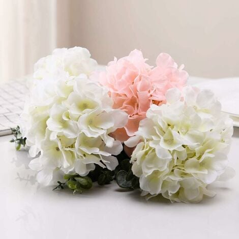 FOTEEWL 4 flores de hortensias artificiales de 21 pulgadas, grandes,  naturales y realistas, de seda, para decoración del hogar, fiesta,  decoración de