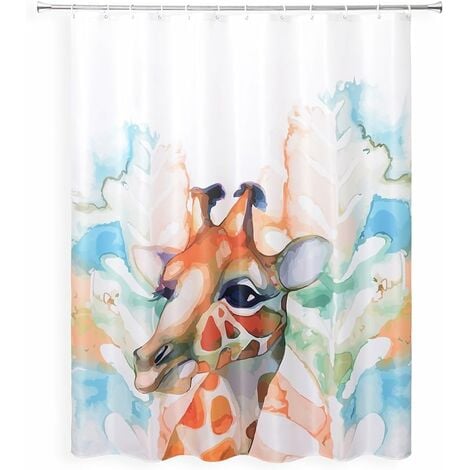 Cortina de ducha impermeable animales jirafa divertida estampado de  acuarela creativa decoración de baño ganchos tela