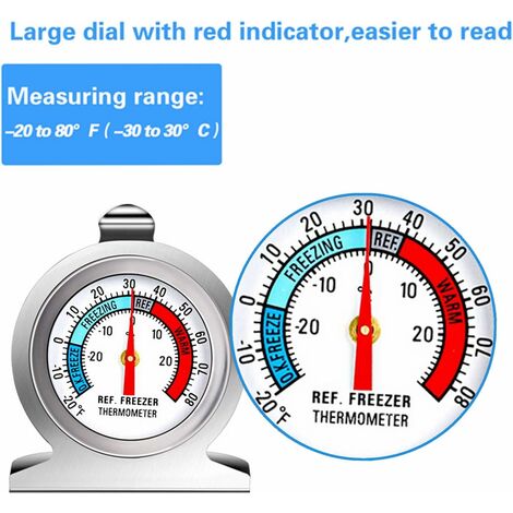 Termómetro para congelador, acero inoxidable con esfera grande, termómetro  para refrigerador, herramienta de medidor de temperatura