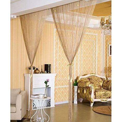 Cortina de puerta, cortina de hilo decorativa plateada, 100 x 200