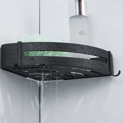 Liesun 2 unidades de estantería de ducha sin taladrar con 2 ganchos,  estante de ducha para baño, espacio de aluminio, acabado mate, estante de  baño (negro, rectangular) : : Hogar y cocina
