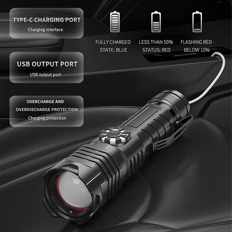 Lampe Torche Led Ultra Puissante Rechargeable USB 35W 10000 mah