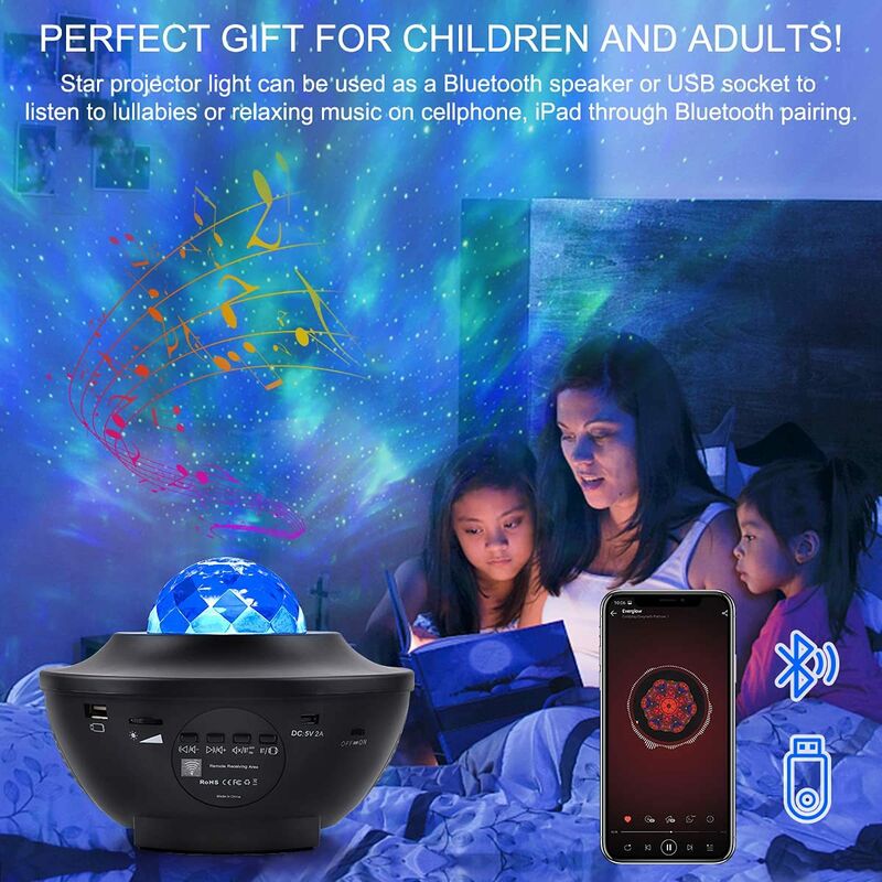 Galaxy Projector Star Projector, Lumière de décoration de salle de Noël pour  enfants et adultes, Veilleuse intelligente pour chambre à coucher avec  haut-parleur Bluetooth, Contrôle d'application, Re