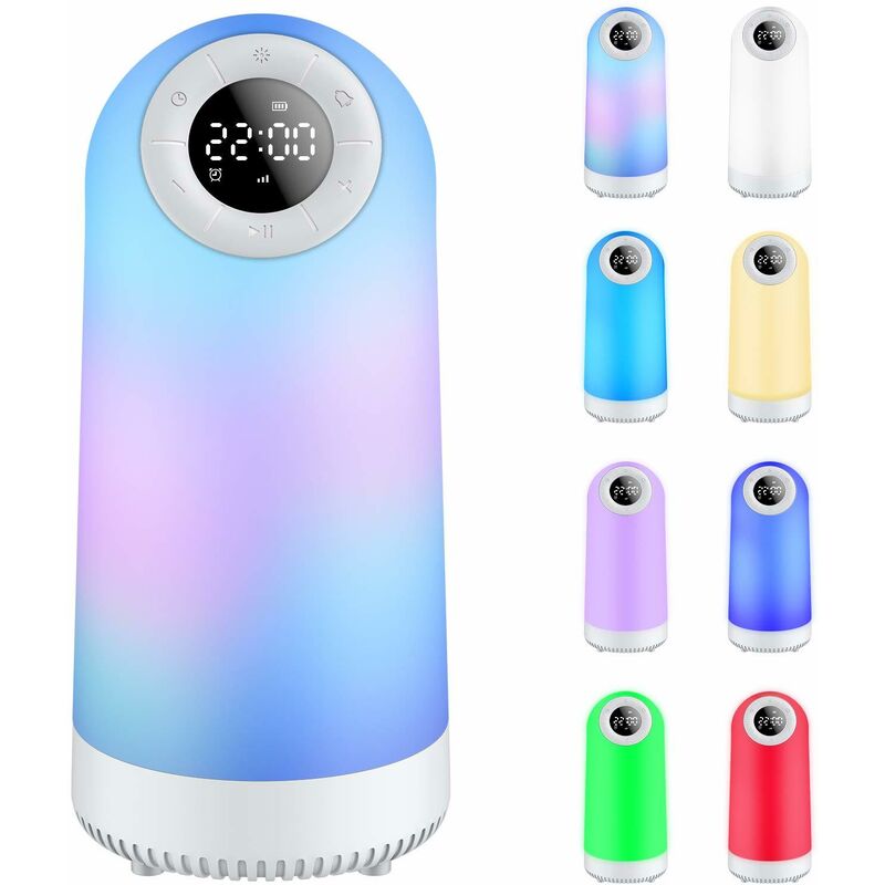 Haut-parleur Bluetooth avec veilleuse, lampe de chevet tactile avec réveil, lampe  portable à 8 couleurs changeantes pour chambre, salon, camping, cadeau pour  femmes, enfants,(blanc)-BISBISOUS