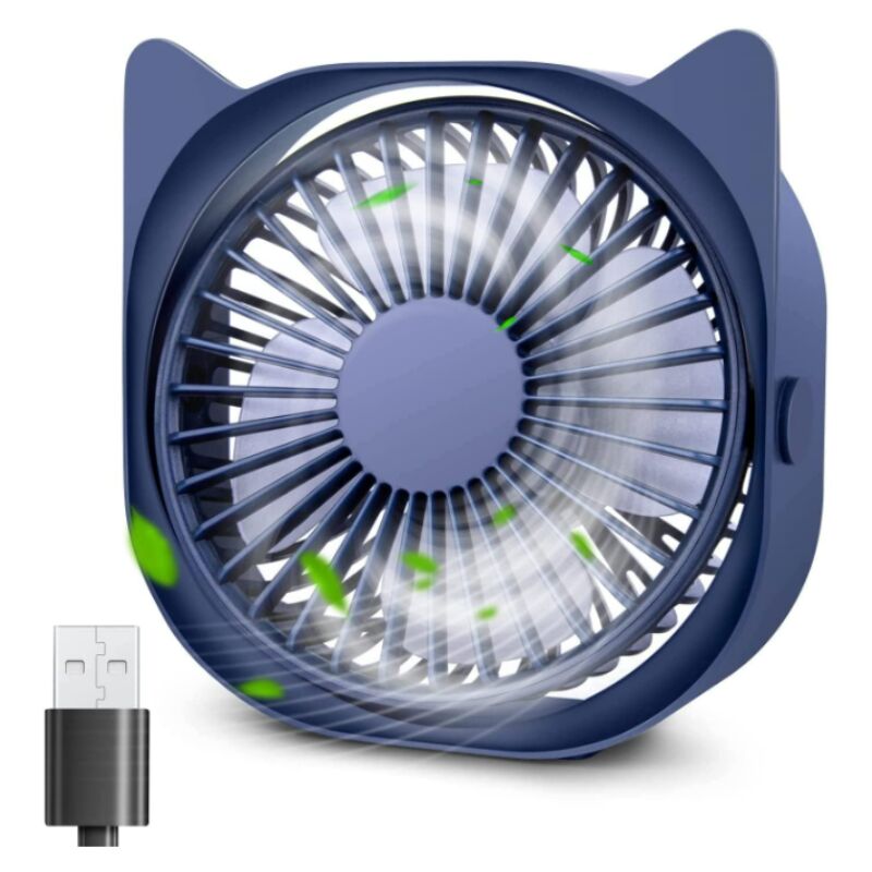 Petit ventilateur de bureau USB, ventilateur de bureau silencieux portable  à 3 vitesses, ventilateur personnel rotatif à 360 ° de 10,2 cm  ,bleu-BISBISOUS