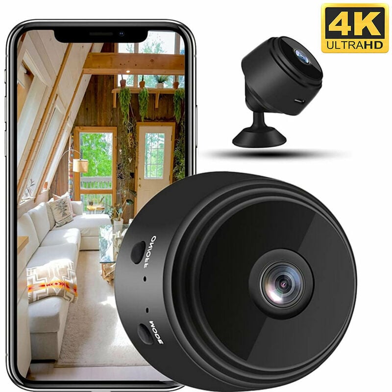 Mini Camera Espion sans Fil HD 4K Spy Caméra de Surveillance WiFi avec  Vision Nocturne et Detecteur, Video Sécurité Bébé Hidden  Interieur/Exterieur, Black, (L27)