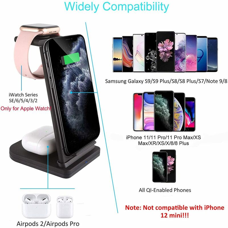 Chargeur sans Fil Rapide，Chargeur Induction Qi Compatible avec iPhone  14/13/12/11/ Pro/XS Max/XR/XS/X/8,AirPods 2/3/Pro,Samsung Galaxy