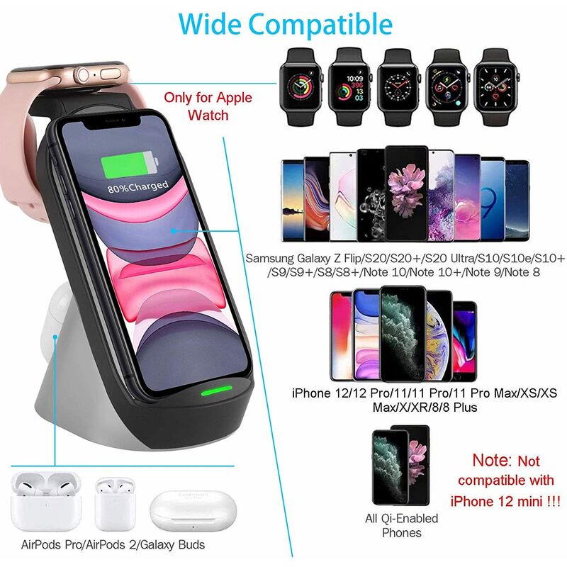 5€ sur Chargeur sans Fil pour Apple Watch 2 in 1 Chargeur à induction  Station pour iWatch Series 3/2,iPhone X/XR/XS/XS MAX/8/8 Plus etc - Chargeur  pour téléphone mobile - Achat & prix