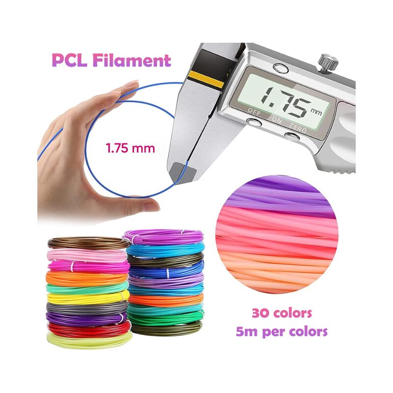PCL 150m 30 couleurs - Filament de stylo 3D PCL PLA, 1.75mm de