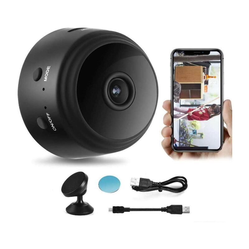 Vidéosurveillance Chronus Vidéosurveillance Mini Camera Espion WiFi HD1080p sans  Fil Sécurité Support Détection De Mouvement pour Android IOS（Noir）