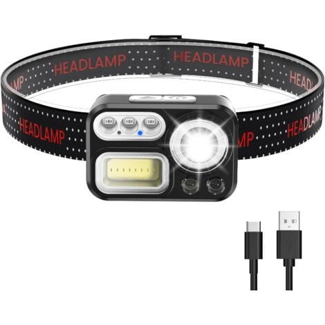 Lampe Frontale Led Rechargeable, Lampe Frontale USB-C Étanche, 200 Lumen  Super Lumineux, avec Batterie 1500