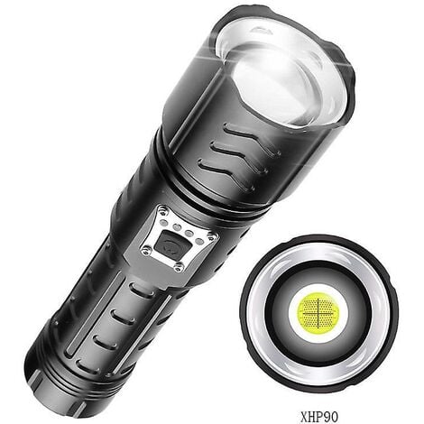 Lampe de poche LED, 10000 lumens XHP90 lampe torche étanche zoomable  réglable ultra puissante, lampe de poche rechargeable USB