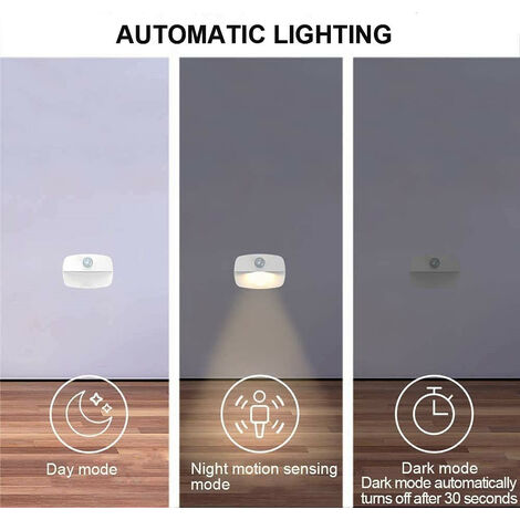 Veilleuse LED avec détecteur de mouvement, lumières blanches chaudes à piles,  éclairage de placard avec adhésif