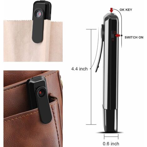 Caméra corporelle intégrée 128gb Carte mémoire 1080p Police Video Recorder  Wearable Portable Security Camera Webcam avec Vision Nocturne Pocket Clip  Infrarouge Das